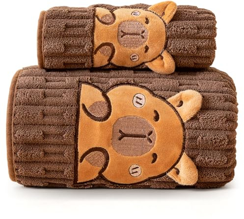 VorPrillynt Capybara Toallas de baño,2PCS Toallas de Mano de Baño de Lana de Coral Súper Suaves, Toallas de Dibujos Animados Absorbentes de Felpa para Niños Adultos