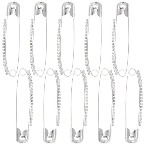 HOOTNEE 10 Imperdibles de Aleación con Gemas de Imitación para Ropa y Chales, Alfiler de Cuentas Imperdible, Clip de Seguridad Versátil y Elegante para Suéteres