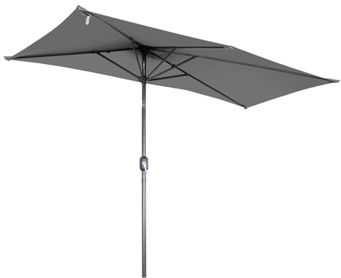 Angel Living halvcirkelformat parasoll 235 x 122 cm för balkong och terrass, lutning framåt/bakåt, aluminiumvev, UV-skydd, perfekt för trädgård, terrass, balkong och utomhusbruk, GRÅ, 235x122x239cm