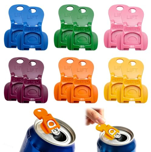 QEAS 12 Piezas Abrelatas de Anillo y Cubierta para Latas, Abridor de Pestañas de Plástico, Protector de Bebidas Antipolvo y Antiderrames, Reutilizable para Cola, Cerveza y Refrescos Nuevos