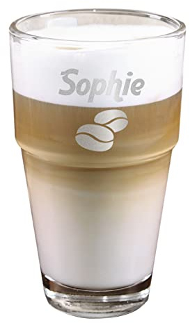 Herz & Heim® Leonardo Latte Macchiato Gläser mit Namensgravur - Glas Geschenk Kaffeeglas für Eiskaffe - Glas personalisiert als Cappuccino Tassen & Kaffeetassen - 400 ml große Gläser