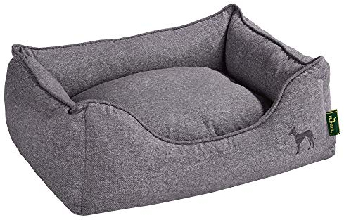 HUNTER Hundesofa BOSTON, gemütliches Hundebett mit Wendekissen, klassisches Design, weiches Kuschelsofa waschbar, rutschfest, Farbe: grau, Größe: L