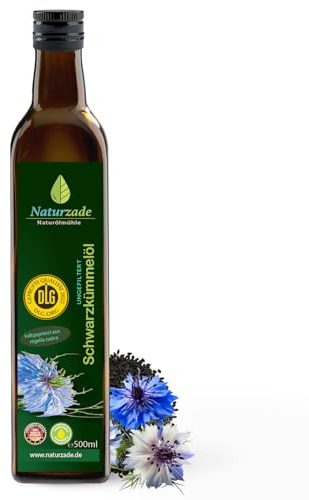 Naturzade Schwarzkümmelöl 500ml Ungefiltert Glasflasche,hoher Thymochinongehalt, kaltgepresst & naturrein ohne Zusätze, direkt vom Hersteller