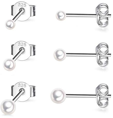 EPIRORA Sterling Silver Stud Earrings for Women- 3 Pairs Tiny Ball Stud Earrings Round CZ Cubic Zirconia Earrings Pearl Earrings Set Cartilage Small Tragus Earrings(2mm,3mm,4mm)