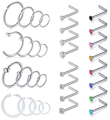 D.Bella 18G Nasenring Nasenpiercing Chirurgenstahl Spirale Nasenstecker Nase Hoop Ring Klare Nase Retainers für Frauen Männer