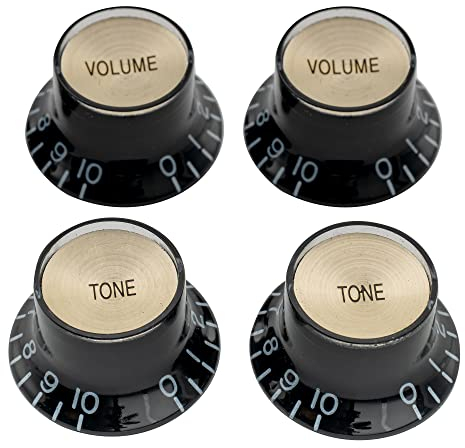 Musiclily Pro Imperial Zoll Gitarre Knöpfe Potiknöpfe Top Hat Reflector Knobs 2 Volume 2 Tone Control knobs Set für USA Les Paul SG E-Gitarre, Schwarz mit Gold Top
