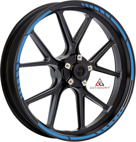 Autodomy | Pegatinas Llantas Moto Juego Completo para 2 Llantas de 15 a 19 Pulgadas | Adesivos Llanta Moto Resistentes a la Lluvia, Sol, Grasa, Aceite | Sport Design | Azul Claro