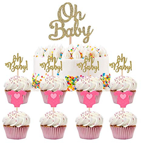 25 Stück Babyparty Tortendeko Mädchen OH BABY Kuchendeko Tortendekoration Taufe Mädchen Cupcake Toppers Baby Shower Dekoration