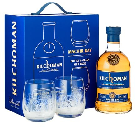 KILCHOMAN - Machir Bay Coffret 2 verres - Single Malt Whisky - 46% Alcool - Origine : Ecosse/Islay - Notes de Fruits & Vanille - Whisky Tourbé - 70 cl + 2 verres