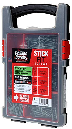 Phillips Stick-Fit Decking Screws Site Pack - 550 High-Performance Exterior Wood Screws, organic green, assorted