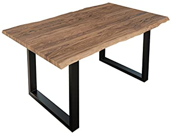 SAM Esstisch Lauren 180x90 cm Akazie Stone Baumkante U-Gestell schwarz | Baumkantentisch massiv, Akazienholz stonefarben, Metallgestell, Esszimmertisch