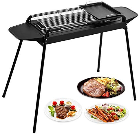 Parrilla De Barbacoa De Carbón Portátil, Parrilla De Acero Inoxidable Al Aire Libre, Parrilla De Barbacoa Con Alas Plegables Dobles Y Sartén Antiadherente, Para Picnic Jardín Terraza Camping