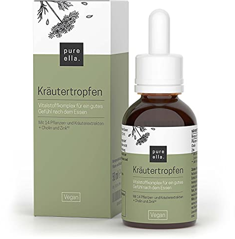 Pure Ella Kräutertropfen mit Alkohol - Nahrungsergänzungsmittel mit Pflanzen- und Kräuterextrakten, Zink & Cholin - Bittertropfen für einen guten Stoffwechsel - 1 x 50 ml
