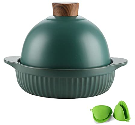 YLWX Cooking Tajine Crock Pot Moroccan, Tagine Casserole Pot Claypot, Handmade All Natural Terracotta Pot (Color : Green)