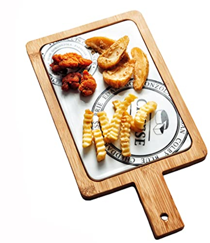 EXENXA Tabla de Queso de Madera de cerámica de Estilo nórdico, Plato de arroz horneado con asa, Tablas de charcutería, Bandeja de Madera rústica para posar, Tabla de Pizza de Frutas ()