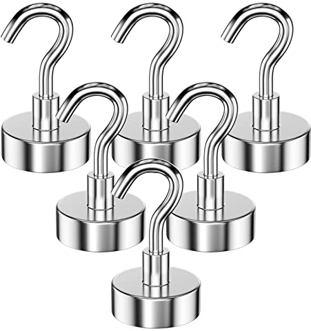 Gvolatee 6 Pezzi 20MM ganci magnetici 9KG forza, gancio magnetico staccabili potente ideale, ganci magnetici rotondi al neodimio per frigorifero da cucina, soffitto, griglia, Piccoli