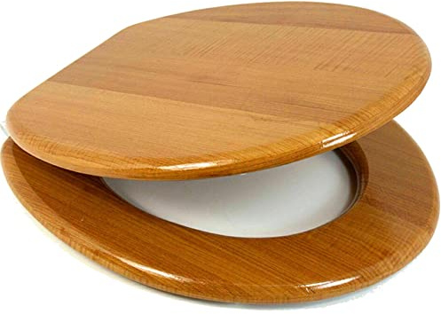 Optimal Products 18'' INCH MDF Universal Bathroom WC Toilet SEAT Quick Easy FIT Wooden Oval Shape (Antique Pine)