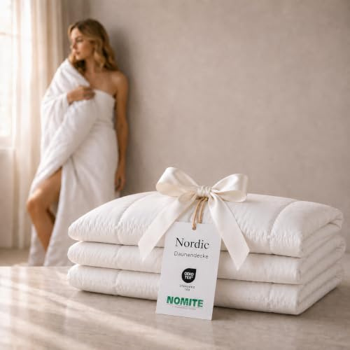QUQON® Nordic Daunendecke – Handverlesene Daunen&Federn | 135x200 cm | Leicht (300g) Sommerdecke | Oeko-TEX® & NOMITE Zertifiziert
