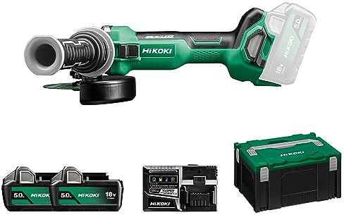 HIKOKI Akku Winkelschleifer G1813DA (18V, 2x5,0 Ah Li-ion Akkus, Schleifscheiben Ø: 125 mm, Antriebsspindel: M14, Leerlaufdrehzahl: 8000 min-1, Brushless Motor) Zubehör komplett im HSC III Koffer.