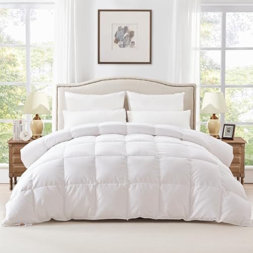 ELEMUSE Bettdecke 155x220,Daunendecke,Daunendecke für Winter,Füllung aus 70% Daunen und Federn, 30% Kapok, Bezug aus 100% Baumwolle, Luxuriöse Bettdecken, Oeko-TEX(Winter 155x220 cm, Weiß)