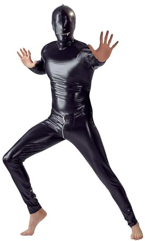 Duohropke Traje de gato brillante de charol para hombre, cuerpo completo, sexy, látex, con cremallera, mono de goma, cosplay