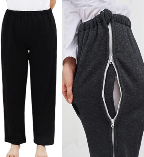 Samnuerly Patienten Hose Kleidung für Behinderte,Winter Plus Samt Patienten Pflegehosen,Patienten Reißverschluss Hosen Kleidung für Behinderungen/Bruch/Bett Patienten (Black XXL)