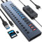 Hub USB 3.0 con 17 porte (7 porte USB 3.0+3 porte di ricarica 2.4A+3 porte USB 2.0+2 porte USB-C 3.0+lettore di schede SD/TF), Switch on-off, adattatore di alimentazione 90W