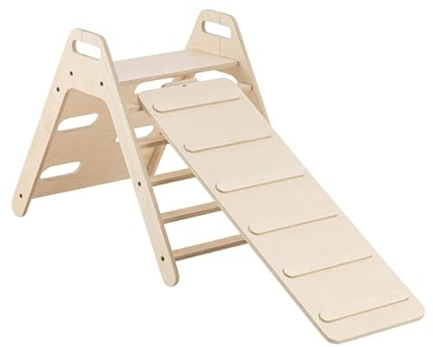 Mamatoyz 15PIKYKAY Pikler Dreieck und Rutsche Slide&Climb Kletterdreieck Montessori Kletterdreieck mit Rutsche Kletterset Faltbar Indoor Pikler Dreieck Faltbar