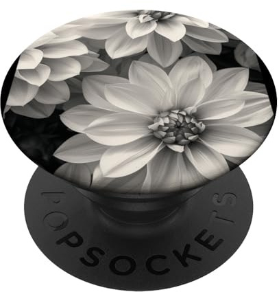 Fleurs De Dahlia Noir Et Blanc PopSockets PopGrip Adhésif