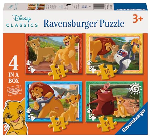 Ravensburger - Puzzles Disney: El Rey Leon Pack De 4 | Puzzle 3 Años O Más | Regalo Niño 3 Años O Más De 72 Piezas | Rompecabezas Niños De 19 X 14 Cm | Ravensburger Puzzle
