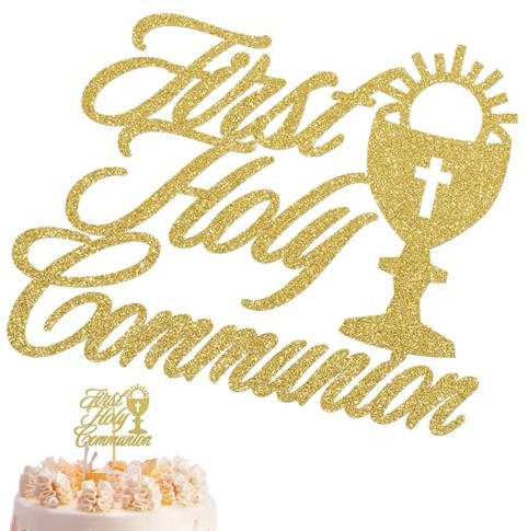 Decoración para tartas de comunión, decoración de pastel con purpurina dorada | Dios bendiga para tartas, confirmación de comunión, bautizo, decoración para tartas