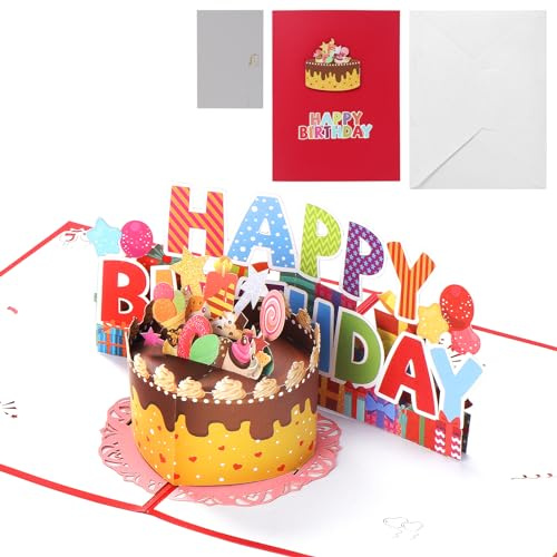 Coptiner 3D Pop Up Grußkarten Geburtstag, Nachhaltige Karte mit Umschlag, Geburtstagskarte, Happy Birthday Geschenke für Frauen Mütter Mädchen Männer Freunde und Familie, 15x20cm