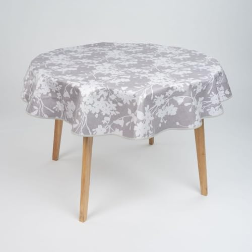 laro 140cm runde Wachstuch Tischdecke abwaschbar Wachstuchtischdecke mit Saum-Eingefasst-Paspelband, Muster:Blumen Ornament Grau, Größe: Rund 140cm