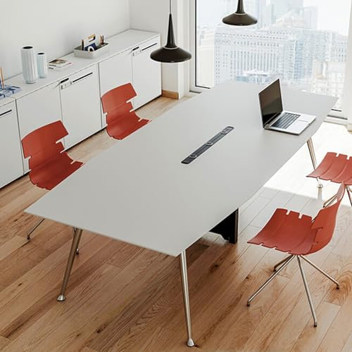 HOLGVE Konferenztisch, 141,7L X 47,2B X 29,52H Zoll, Bootförmiger Besprechungstisch, Weißer Executive-Tisch, for Seminar- Und Schulungstische for 10–12 Personen, Stahlkonstruktion
