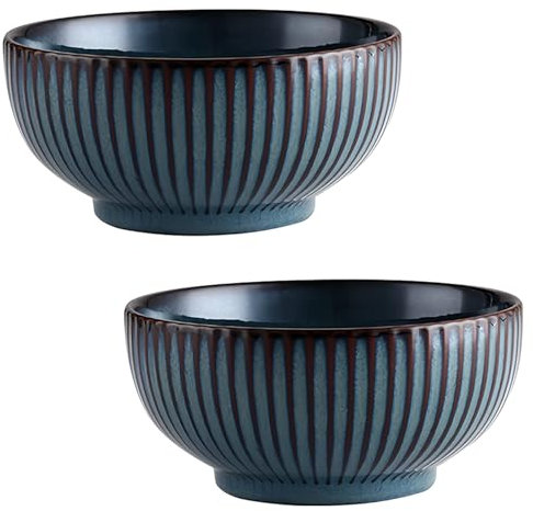 Dowbom Müslischalen-Set, blaue Suppenschüsseln, mikrowellengeeignet, Reisschalen, Frühstücksschalen, Keramik-Müslischalen (2 Stück, 15,2 cm)