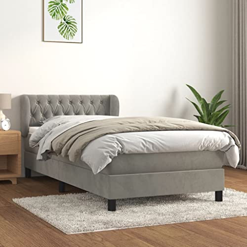 THOYTOUI Boxspringbett, Futonbett Seniorenbett Bettgestell Bett Geeignet für Gästezimmer Hotels Schlafzimmer Wohnungen mit Matratze Hellgrau 90x190 cm Samt