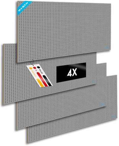 Pegboard Midi 4 St. Werkzeugwand aus Holz (MDF) 99 x 58,5 x 0,4 cm - Lochung Ø5 mm Lochabstand 15 mm - grau lackiert - Made in Germany