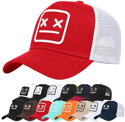 Enwokran Gorra de béisbol Hombre Quirky Bizarre Bordado Sombreros Gorras de Camionero Hip Hop Malla Ajustable Espalda UPF 50+ Protección UV Verano Sombrero para El Sol Gorra Deportiva (Rojo)