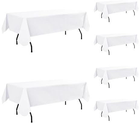 Enjoyidea Vinyl Tablecloth with Flannel Backing-6 Pack White 60x102 Inch Outdoor Waterproof Rectangle 6 Foot Plastic Table Cloths Sheets-Wipeable Heavy Duty Oilcloth for Picnic Party Camping Dining