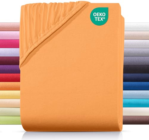 Carpe Sonno® Jersey Spannbettlaken 90x200cm Baumwolle | Laken Orange mit Einlaufschutz & Bügelfrei Matratzenbezug bis 22cm | Bettlaken 90x200 Baumwolle | Leintuch 90x200 | Spannbetttuch 90 x 200
