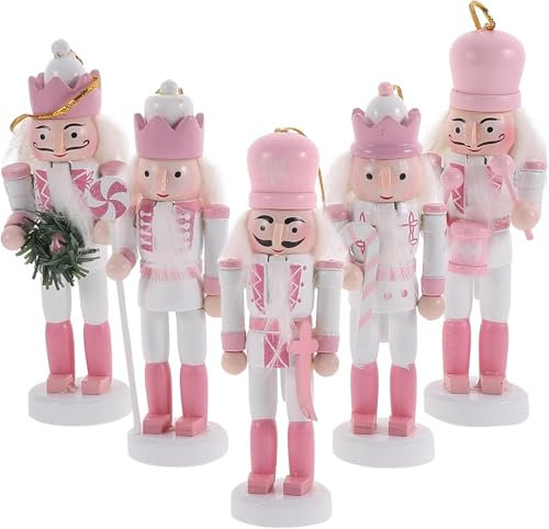 5pcs Soldato Rosa Schiaccianoci di Legno di Natale Schiaccianoci Ornamenti Set Schiaccianoci Decorazioni di Natale per Albero di Natale Decorazioni da Tavolo
