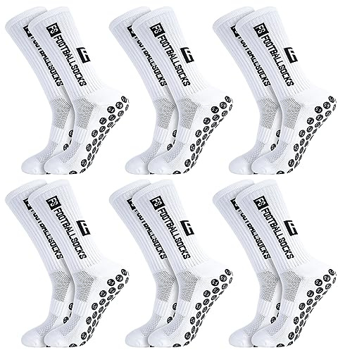 GGSTDDUP 6 Pairs Grip Soccer Socks for Men Anti Slip Athletic Socks Non-Slip Sports Football Basketball Socks with Grip Pads (White)