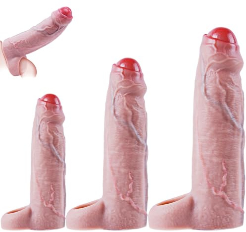 Set de manchons réalistes pour pénis de plusieurs tailles – Petits, moyens et grands avec anneaux pénien en silicone, têtes rouges réalistes et veines lifelike pour plus de plaisir et de résistance