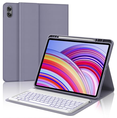 Coque Clavier pour Xiaomi Redmi Pad Pro 12.1 Pouces 2024 et Xiaomi Poco Pad | AZERTY Français Bluetooth sans Fil Détachable Étui Clavier pour Redmi Pad Pro 12.1 avec Rétroéclairage Keyboard, Violet