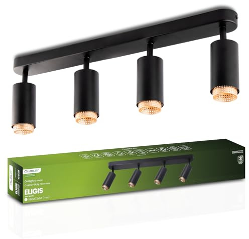 Lumiled Deckenleuchte Deckenspot Deckenstrahler 4-flammiger Spot in mattschwarzer mit gold Farbe Spotlampe für Decke Deckenlampe Spots Downlight Drehbar rund 4x GU10 max12 W,Fassung 230V