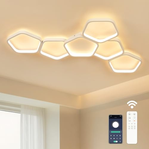 Kuwork LED Deckenleuchte Wohnzimmer Dimmbar 58W 90 cm | mit Fernbedienung,3000K–6500K, Nachtlicht, Memory-Funktion, Moderne Deckenlampe für Schlafzimmer, Küche