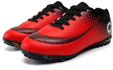 YHLLZY Boys Football Boots Kids Football Shoes Astro Turf Trainers Girls Soccer Athletics Training Shoes Teenager Outdoor Sport Shoes Red 2UK