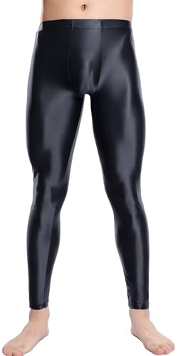 Maeau - Herren Leggings Glossy Sport Strumpfhose Slim Geölt Glänzend Eng anliegende Hose Yoga Fitnessstudio Clubwear M Schwarz