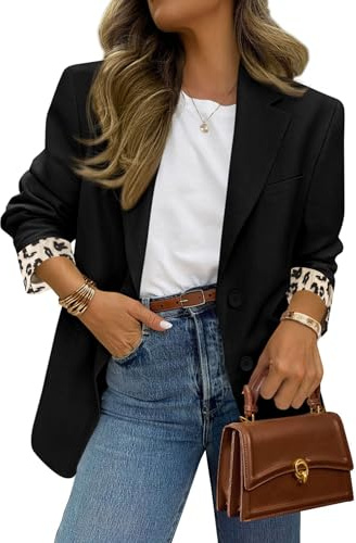 PRETTYGARDEN Blazers for Women 2026 Fall Work Office Suit Jackets Dressy Open Front Leopard Blazer Business Casual Outfits (Black,Medium)