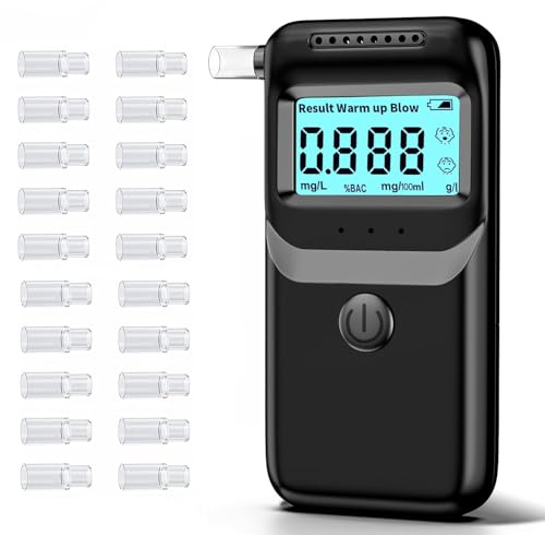 Breathalysers, Portable Alcohol Breath Tester with 20 Mouthpieces, High Accuracy Alcohol Breathalyzer with LCD Display, Digital Fast for Home Personal Professional Use